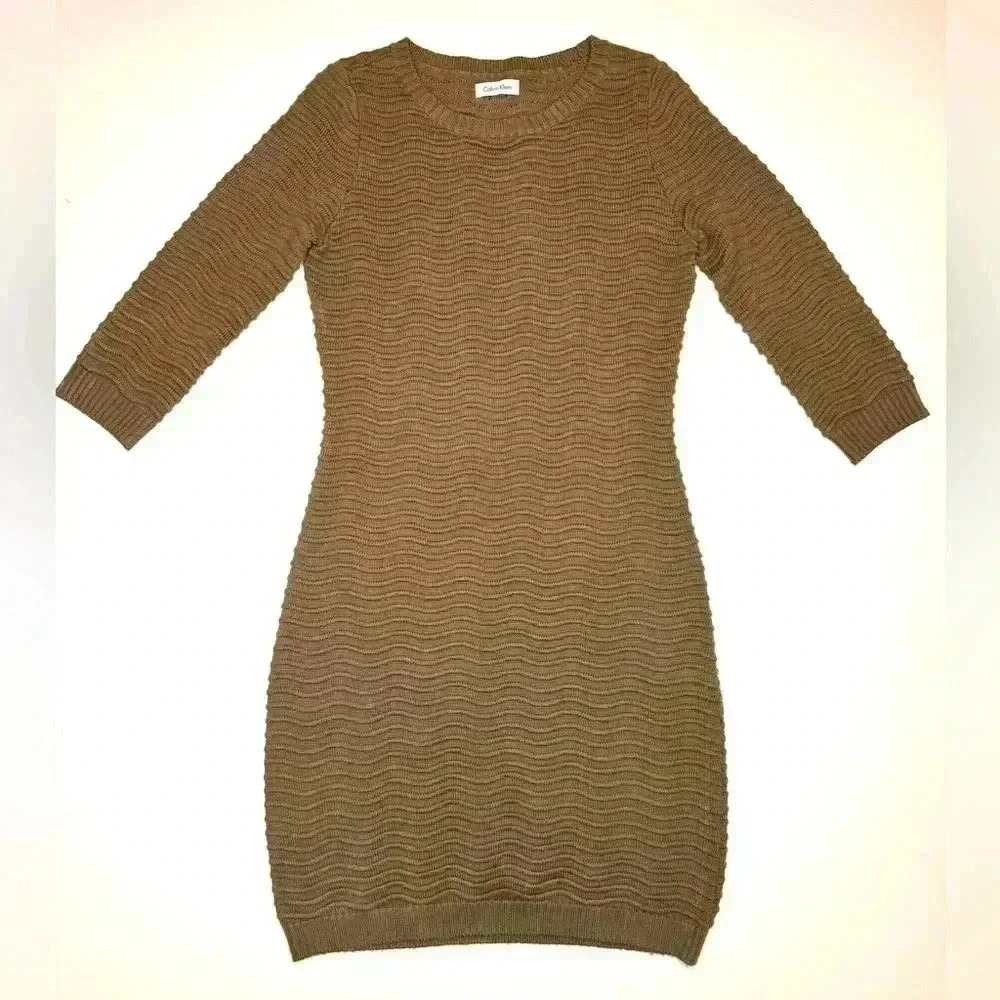 Calvin Klein Women’s Textured knit Midi Dress Taupe Brown Size - Large